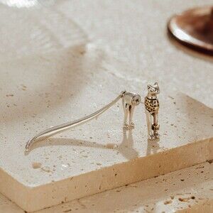 Sterling Silver Egyptian Cat Single Dangle Earring, Single Earring, Museori